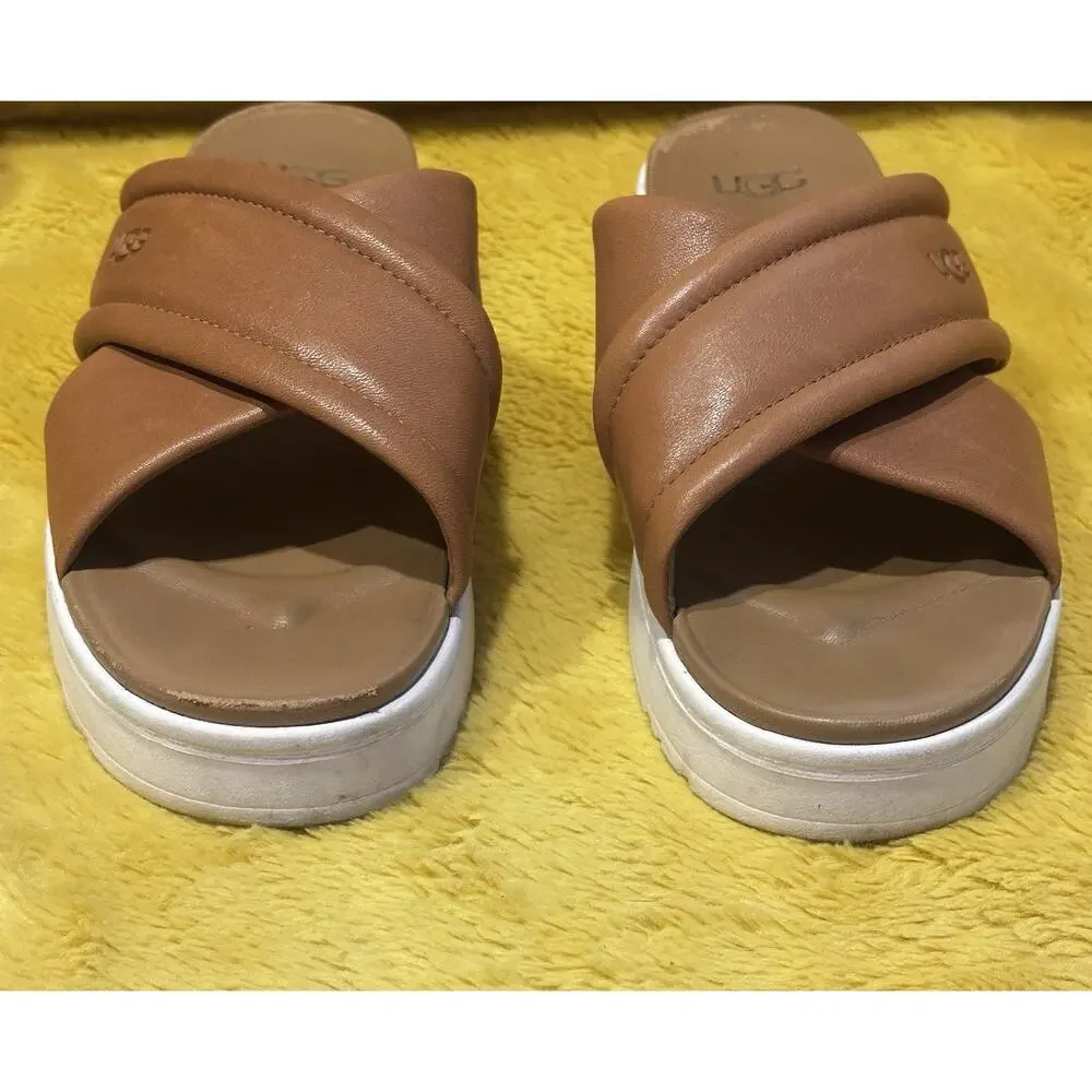 UGG Goldenstar Chestnut Leather Platform Slingback Sandals Women's Sz 8 Beach